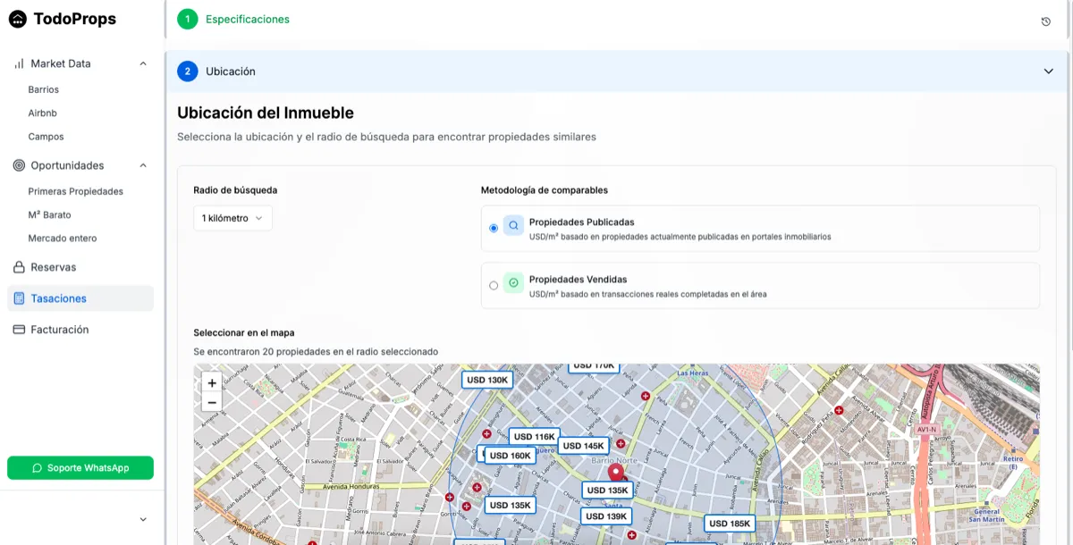 Herramienta de tasación con datos reales - Dashboard TodoProps